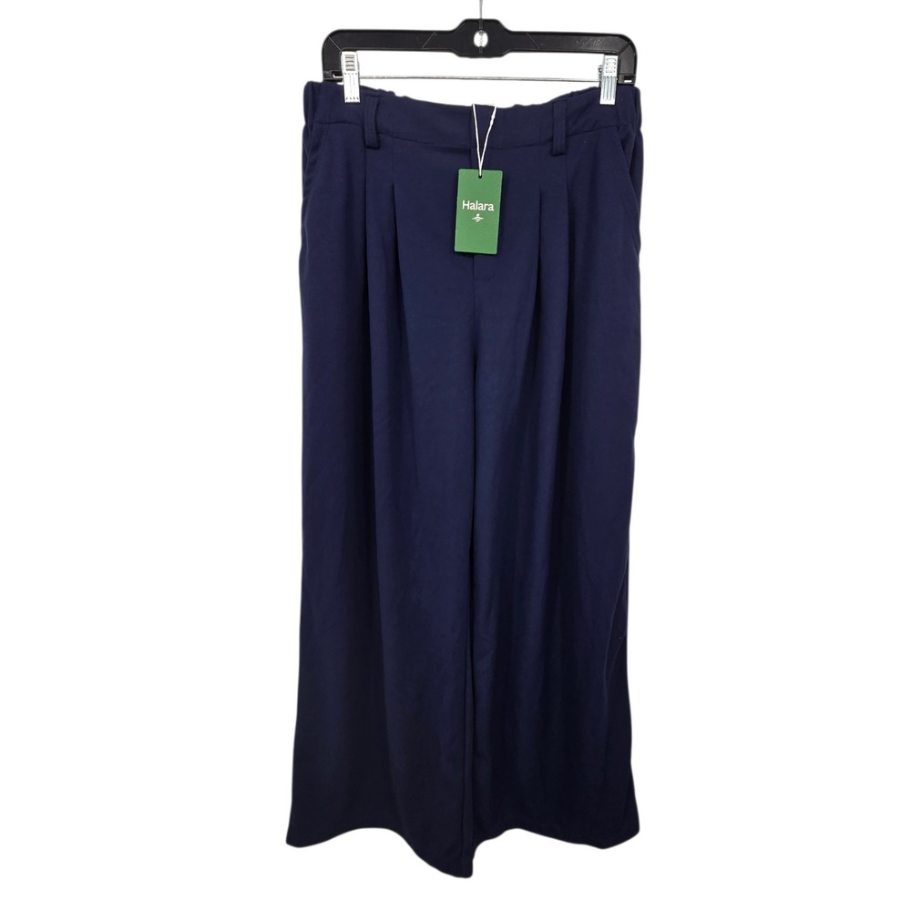 Halara NWT High Waist Pleated Pull On Pants Women's LG Petite Navy Blue Comfort